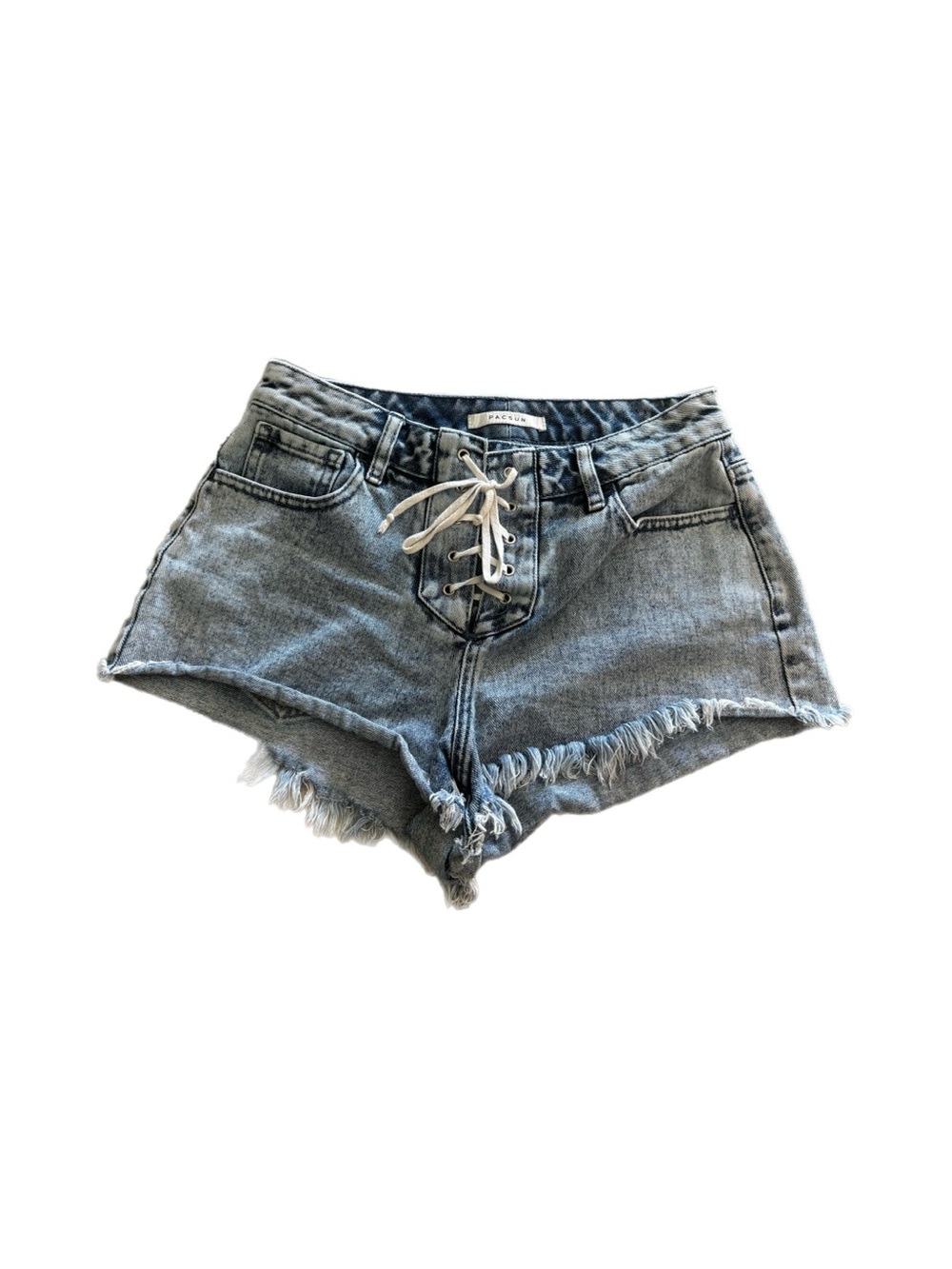 PacSun Light Blue Lace-Up Frayed Hem Denim Shorts